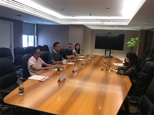 駐浙江聯絡處主任廖鳳嫻（右一）與中國香港（地區）商會 — 浙江會長歐鎮江（左二）和執委等會面。